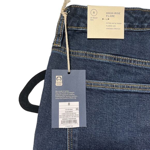 Universal Thread High-Rise Flare Jeans Fitted Hip Dark Wash Vintage Stretch 8 - Picture 3 of 14